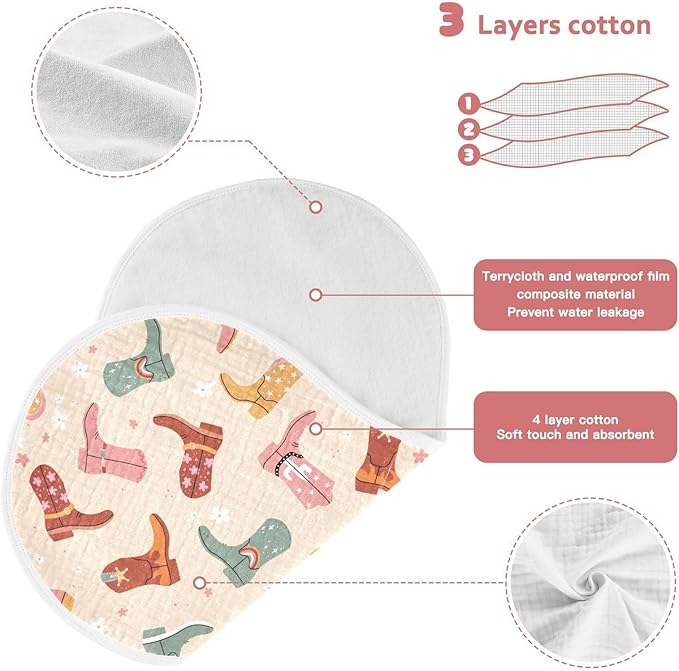 Cowboy Boots Muslin Burp Cloths for Baby Boys and Girls - 1-Pack Ultra Absorbent Muslin Washcloths, Newborn Towel, Milk Spit Up Rags, Burp Cloth Bib for Unisex, 22 x 11 Inch