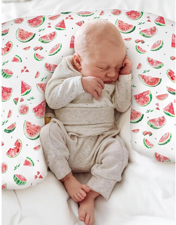 Watermelon Bites Leaves Baby Nursing Pillow Covers for Boy Girl Tropical Summer Fruits Nursery Pillowcase for Breastfeeding Pillows Boho Beach Vacation Soft Stretchy Slipcovers for Newborn Infant