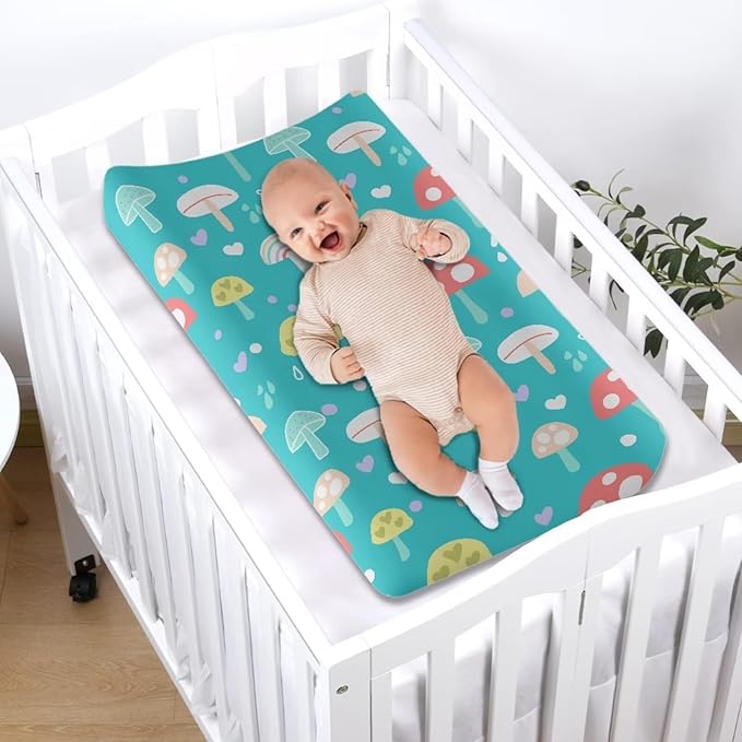 Baby Stretchy Changing Pad Cover, Breathable Changing Pad Cover for Infants and Toddles, Mushroom Print 16 * 32 Inches