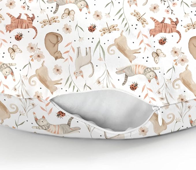 Cute Cat Boho Floral Leaves Baby Nursing Pillow Covers for Boy Girl Kittens Meadow Butterflies Nursery Pillowcase for Breastfeeding Pillows Cats Lover Gift Soft Stretchy Slipcovers for Newborn Infant