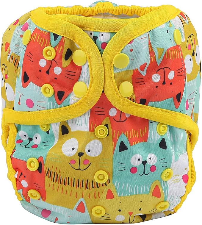 One Size Cloth Diaper Cover Snap With Double Gusset (Cat)