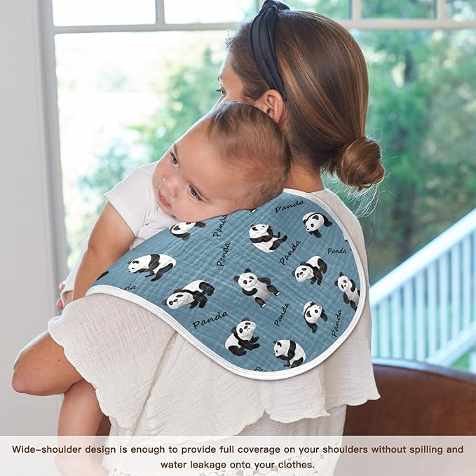 Muslin Burp Cloths for Baby Boys and Girls - 4-Pack Ultra Absorbent Cute Panda Muslin Washcloths, Newborn Towel, Milk Spit Up Rags, Burp Cloth Bib for Unisex, 22 x 11 Inch