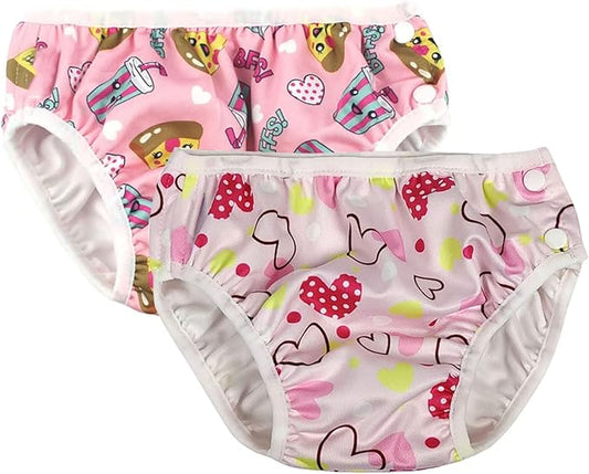 Baby Kids Swim Nappies Cover Diaper Swimming Trunks Middle-Waisted Swimming Training Pants (24-36 Months, Pink+ Light Pink)