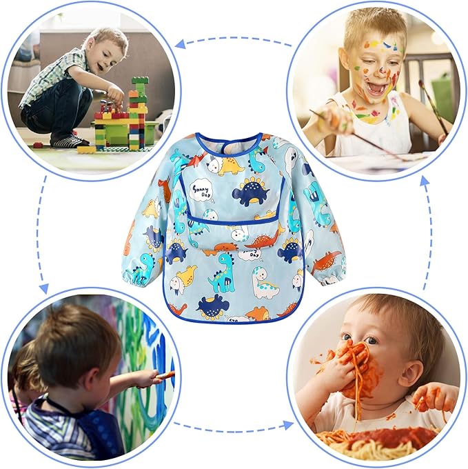 Accmor 4 Pack Long Sleeve Baby Bibs, Waterproof Sleeved Bibs for Eating Feeding, Toddler Baby Girls Boys Smock Bibs