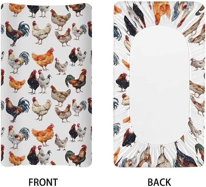 Changing Pad Covers for Boys Girls, Chickens Print Diaper Changing Table Pad Cover Soft Breathable Changing Mat Cover for 32''x16" Cute Birthday Gifts for Baby