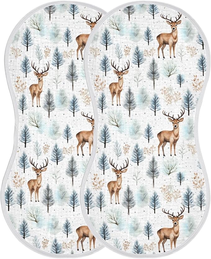 4Pcs Woodland Deer Burp Cloth,Unisex Large Absorbent Soft Cotton Muslin Burping Cloths for Newborn Boys Girls,11x22in,A110943