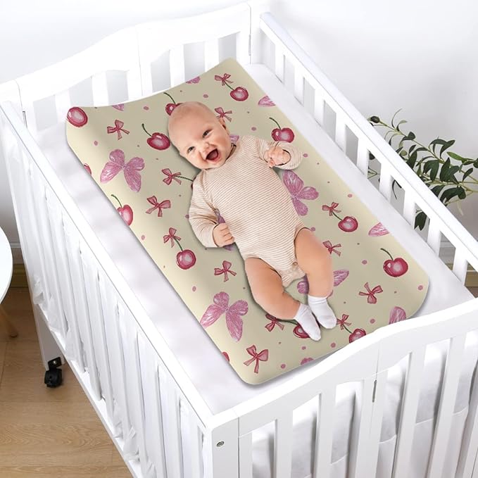 Cherry Butterfly Baby Changing Pad Covers Ultra Soft Breathable Changing Table Cover Polyester Diaper Change Pad Sheets for Baby Girls Newborn