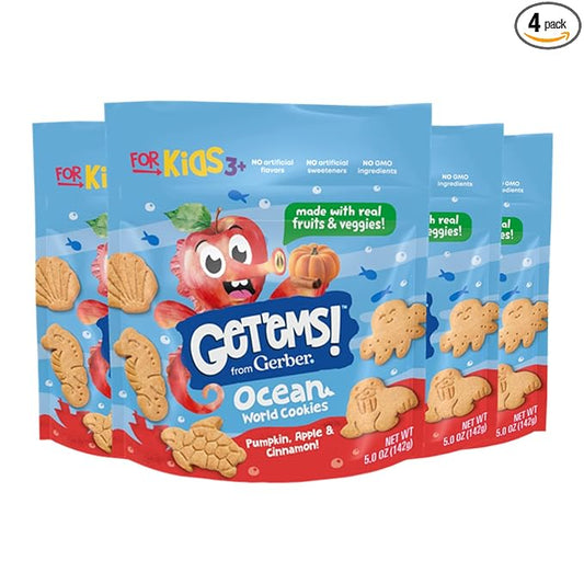 Get'ems! from Gerber, Snacks for Kids, Pizza Space Crackers, Made with Real Veggies & Fruits, Iron & Vitamin E - 4 pack