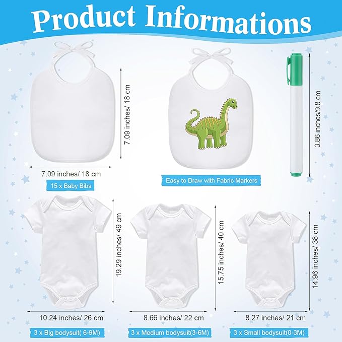 Roowest 35 Pcs Baby Shower Bibs Games Design Wooden Baby Shower Party Game Sign DIY Bodysuit Sign 15 White Blank Bibs 9 Bodysuit 10 Markers for Party Supplies(Bear)
