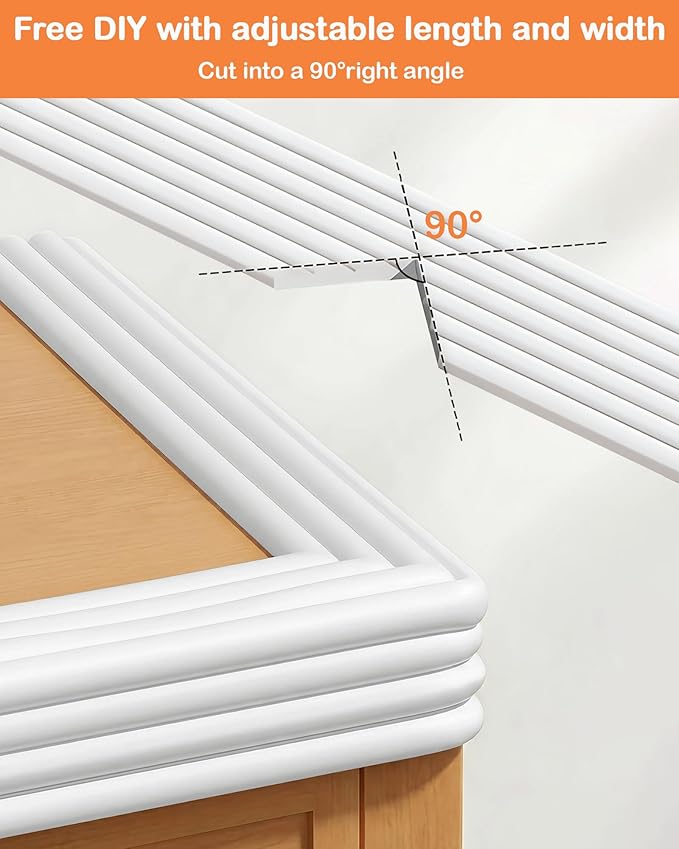 Corner Protector Baby, 16.5FT 0.4''Th W-Shape Edge Protector for Baby Proofing 4'' Wide Foam Fireplace Cushion Pre-Taped Safety Guard Bumper Pad for Furniture Wall Stair Door (White)