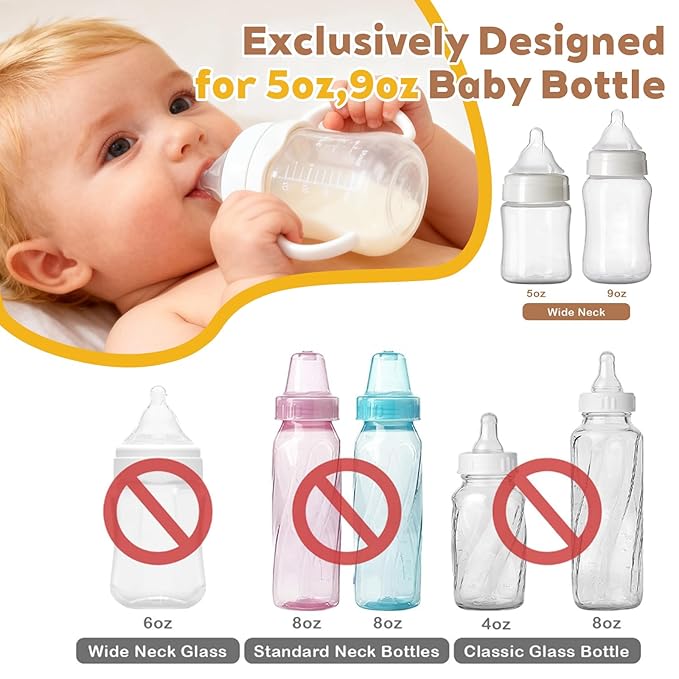 4Pack Baby Bottle Handles for Evenflo Wide Neck 5oz & 9oz Baby Bottle, Baby Bottle Handles Wide Neck, Baby Bottle Holder - White
