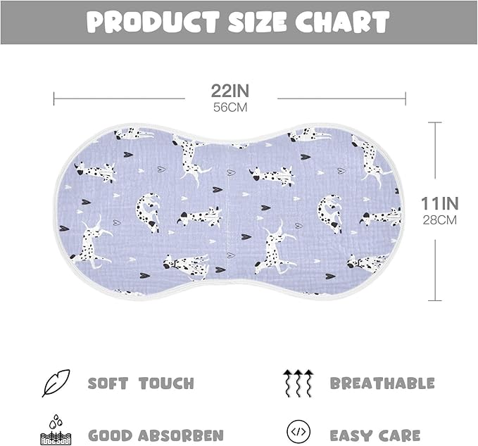 Muslin Burp Cloths for Baby Boys and Girls - 4-Pack Ultra Absorbent Cartoon Dalmatian Dogs Muslin Washcloths, Newborn Towel, Milk Spit Up Rags, Burp Cloth Bib for Unisex, 22 x 11 Inch