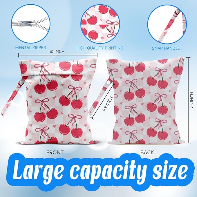 Wet Dry Wet Bag for Swimsuit Towel Baby Travel Cloth Diapers Beach Gym Toiletries Makeup Storage Bag Summer Vacation Essential Holiday Summer Cherry Themed Gifts