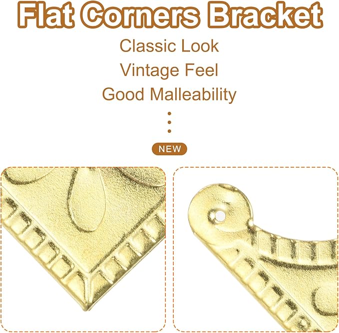 uxcell 30pcs Vintage Corner Protector 2.2"x2.2"x0.5" Decorative Metal Edge Corner Protectors Brackets with Mounting Nails for Box Wooden Case Chest Table Desk Gold