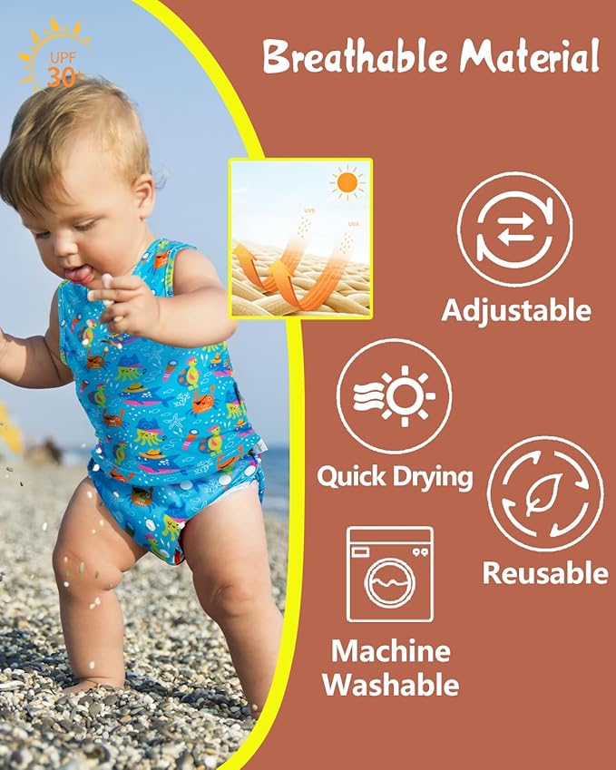 Babygoal Swim Diapers 3 Pack for 0-8M Newborn and Baby, Reusable Adjustable Washable for Swimming Lessons