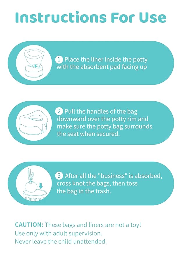 [30 Counts] Disposable Potty Liners with 200ml Super Absorbent Pads – Portable Toddler Toilet Liners for Travel Potty Seats, Leak-Proof Potty Training Bags Fit Most Potty Chairs