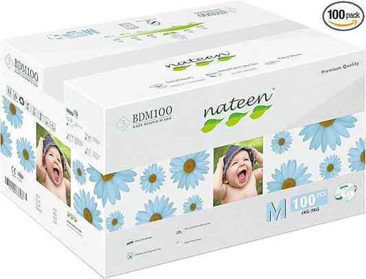 Nateen Premium Baby Diapers, Overnight Use Disposable Diapers for Sensitive Skin, Ultra Thin Diapers with Comfortable Fit. (Size 3 (Medium), 100, Count)