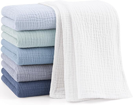 Bearmoss 6 Pack Muslin Burp Cloths for Baby, 100% Cotton Soft Large Burping Cloths for Unisex, Boy, Girl, 23.6" X 23.6" Newborn Essentials Absorbent Milk Spit Up Rags (Blue)