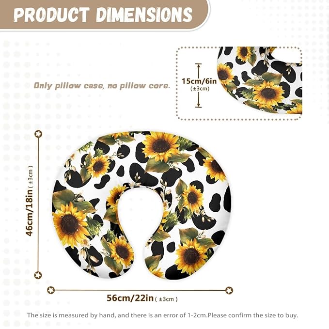 Cow Stripes and Sunflowers Nursing Pillow Cover for Baby Boy Girl Ultra Soft Comfortable Newborn Nursing Pillow Case Breathable and Washable