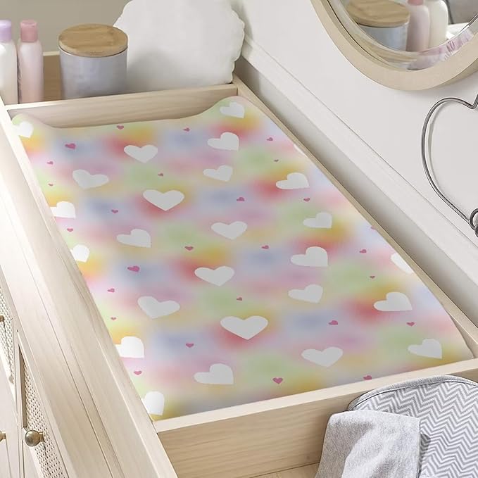 Baby Stretchy Changing Pad Cover, Breathable Changing Pad Cover for Infants and Toddles, Tie Dye Hearts Print 16 * 32 Inches