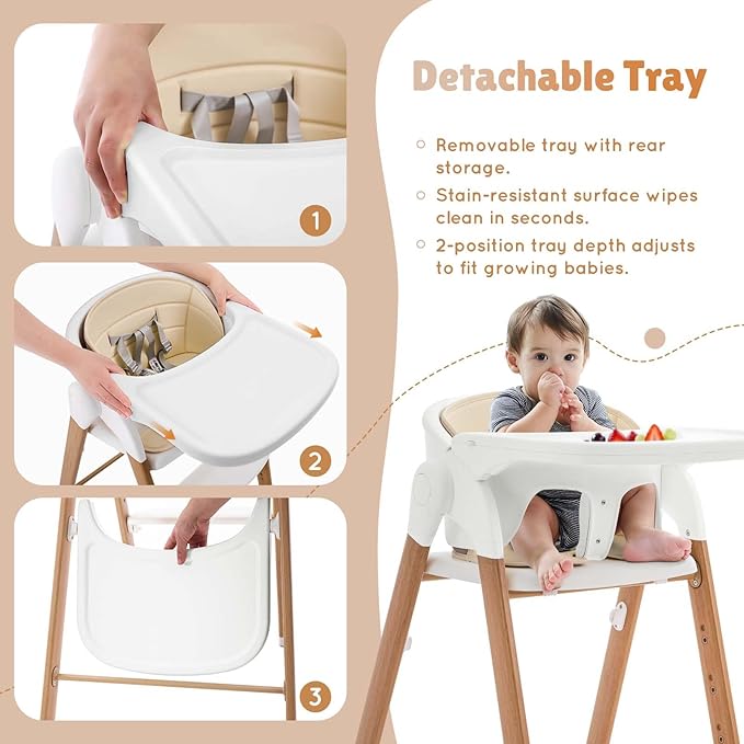 Baby High Chair Foldable, Adjustable High Chairs for Babies and Toddlers, Portable Highchair for Baby Chair with Removable Tray Dishwasher-Safe 6 Months up to 240 Lb.White