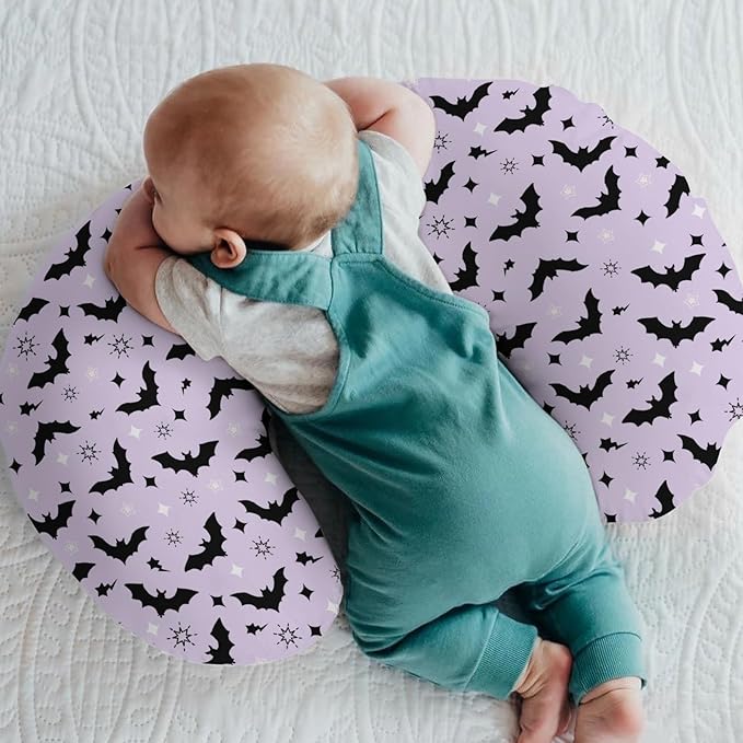 Purple Pastel Halloween Baby Nursing Pillow Covers for Boy Girl Black Bat and Stars Nursing Pillowcase for Breastfeeding Pillows Spooky Halloween Night Soft Stretchy Slipcovers for Newborn Infant