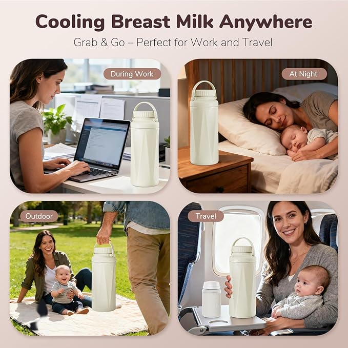 22oz Portable Breast Milk Cooler Bottle-Milk Cooler for Outdoor Travel, Keeps Fresh Cooling for 24+ Hours,Breastfeeding Essentials with 2pcs Bottle for Breastmilk Storage
