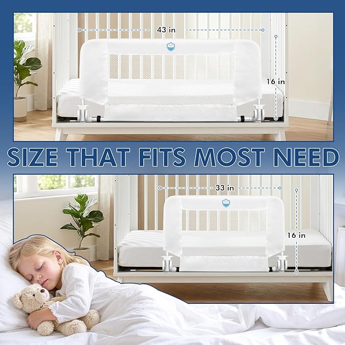 Salcod 33inch Universal Swing Down Crib Rail Guard, Convertible Crib Bed Rail for Toddlers, with Reinforced Wing Nut Safety System, Compatible with All Major Brand of Crib