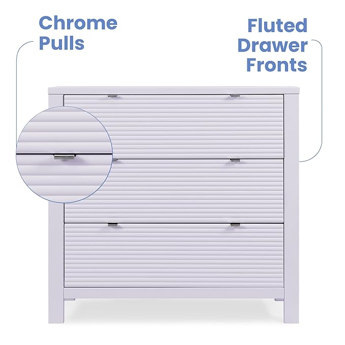 Delta Children Cassie 3 Drawer Dresser with Changing Top and Interlocking Drawers, Lilac