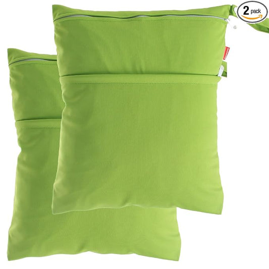 Damero 2pcs Travel Wet Dry Bag, Reusable Swimsuit Bag for Wet Clothes with Handle(Large, 2 pcs Green)