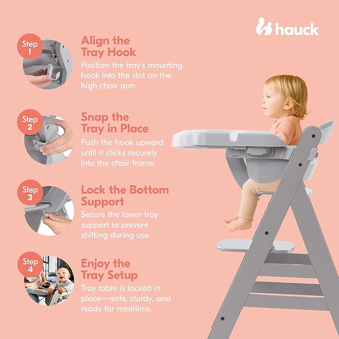 hauck Alpha Removable Non Slip High Chair Table Tray with Adjustable Depth, Compatible with Wooden Grow-Along Alpha+ and Beta+, Accessory Only, Grey,