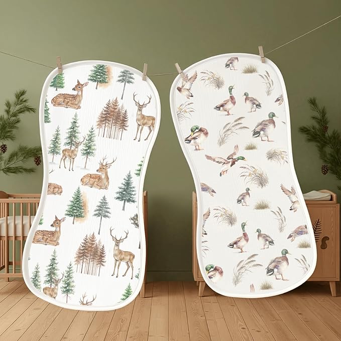5 Pack Camo Baby Burp Cloths for Boys Girls, Soft Cotton, Mallard Duck&Hunting Theme Design, Super Absorbent Baby Burping Cloths for Newborns, Machine Washable and Reusable Baby Spit-Up Cloths