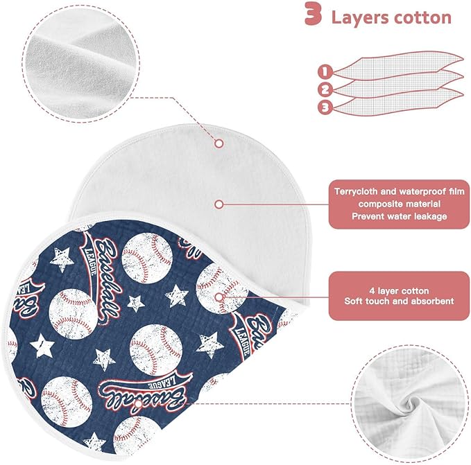 Muslin Burp Cloths for Baby Boys and Girls - 4-Pack Ultra Absorbent Baseball Muslin Washcloths, Newborn Towel, Milk Spit Up Rags, Burp Cloth Bib for Unisex, 22 x 11 Inch