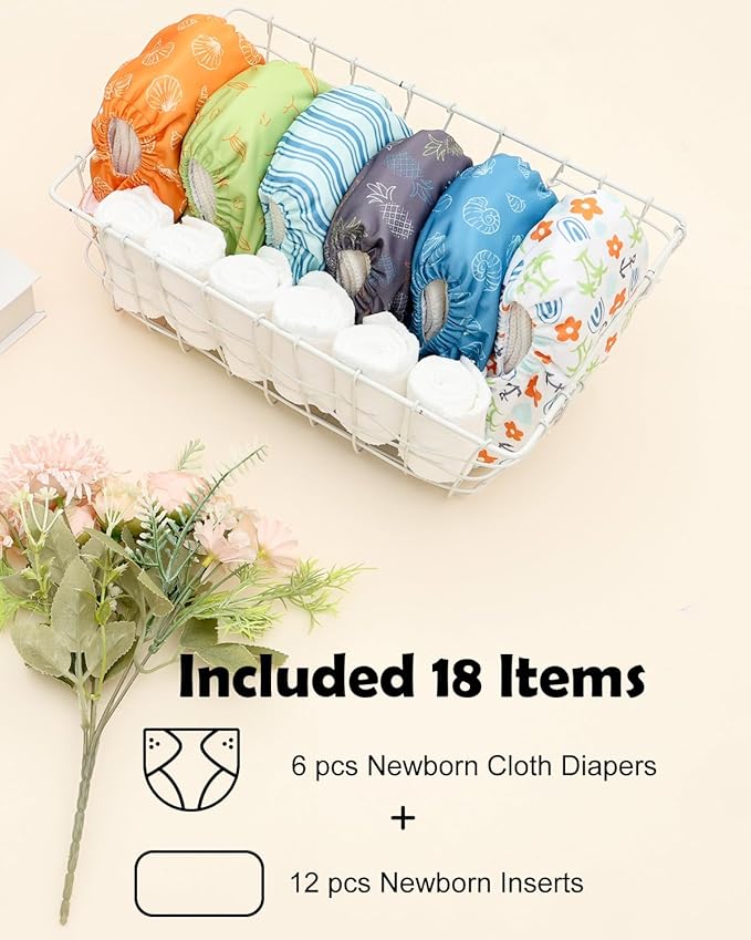 ALVABABY Baby Pocket Newborn for Less Than 12pounds Baby Snaps Cloth Diapers Nappy 6pcs with 12 Inserts 6SVB132