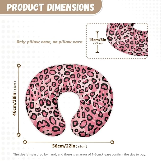 Jeiento Pink Leopard Print Pillow Cover for Nursing Pillow Premium Quick-Dry Fabric Cover for Breastfeeding Pillowcase with Hidden Zipper,Machine Washable