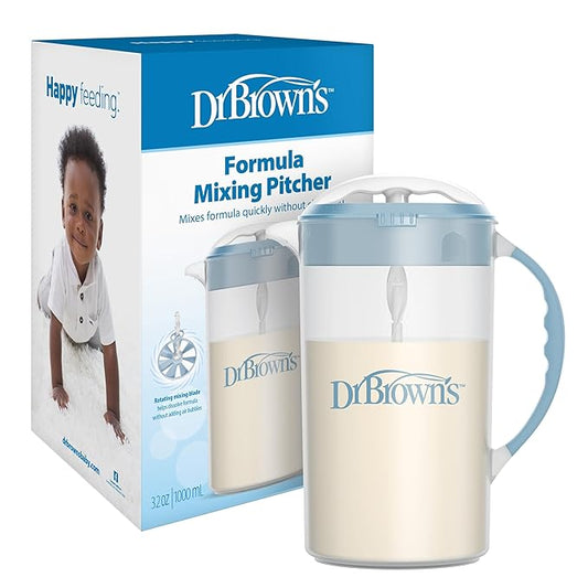 Dr. Brown's Baby Formula Mixing Pitcher with Adjustable Stopper, Locking Lid, and No Drip Spout, 36 oz, BPA-Free, Blue, 1-Pack