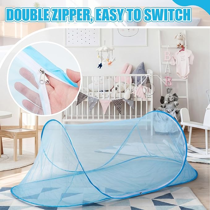 2 Pcs Large Pop up Mosquito Tent Portable Foldable Mosquito Bug Net for Bed Camping Travel Patio Outdoor 78 * 31 * 22 Inch Bug Netting Mesh Tent Canopy for Adults Bedroom, Blue