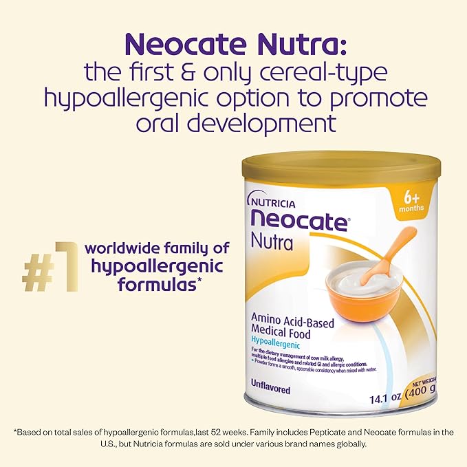 Nutricia Neocate Nutra - Amino Acid-Based, Dairy-free, Hypoallergenic Solid Food with a Cereal-Style Consistency - With Calcium, Vitamin D, and Iron - 14.1 Oz Can (Pack of 1)