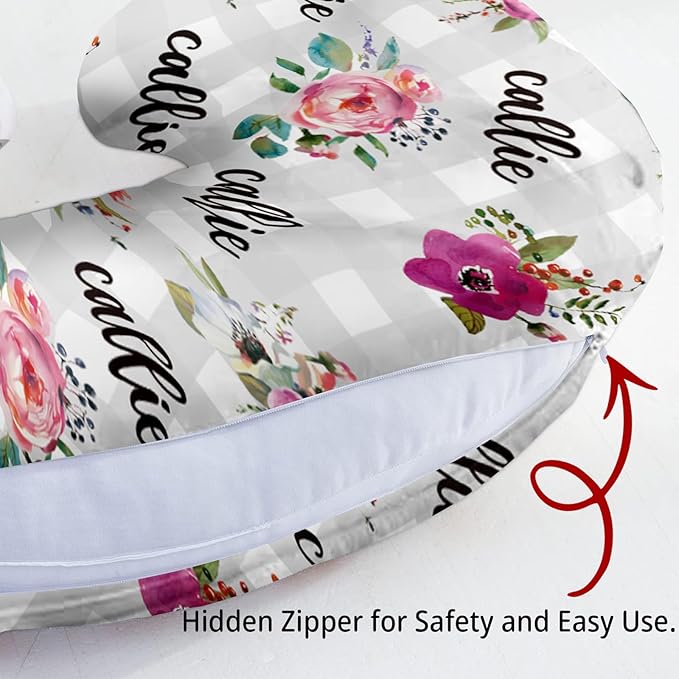 Customizable Flowers Baby Nursing Pillow Cover - Add Your Baby's Name, Ultra-Soft Stretch Fabric, Fits Standard Nursing Pillows, Ideal for Baby Showers Style 07