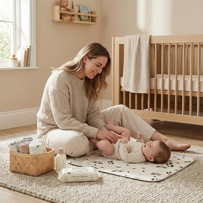 Baby Diaper Changing Pad, 19.7"x25.6" Waterproof Changing Pad Liners with 100% Muslin Cotton Front Top and Leather Back, Soft and Absorbent Portable Changing Mat for Travel, Changing Station