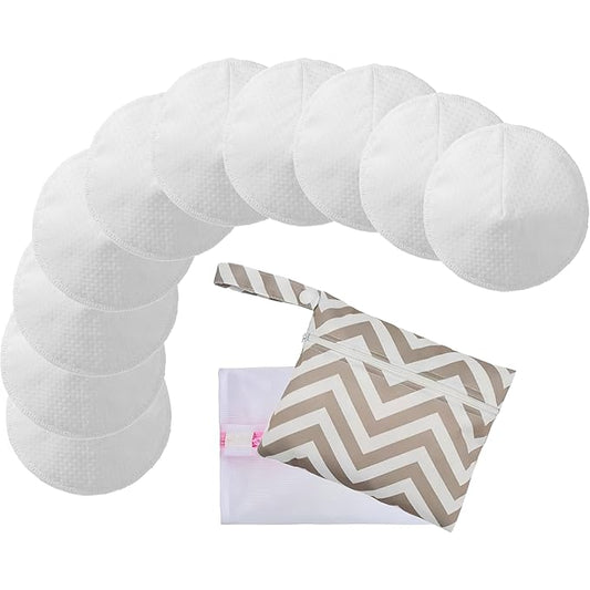 Reusable Nursing Pads with Washing Bags - 10-Pack Viscose from Bamboo Breastfeeding Pads, Washable Organic Maternity Nipple Pads (L 4.72") (3 Layer Anti-Slip, Anti-Slip Particles)