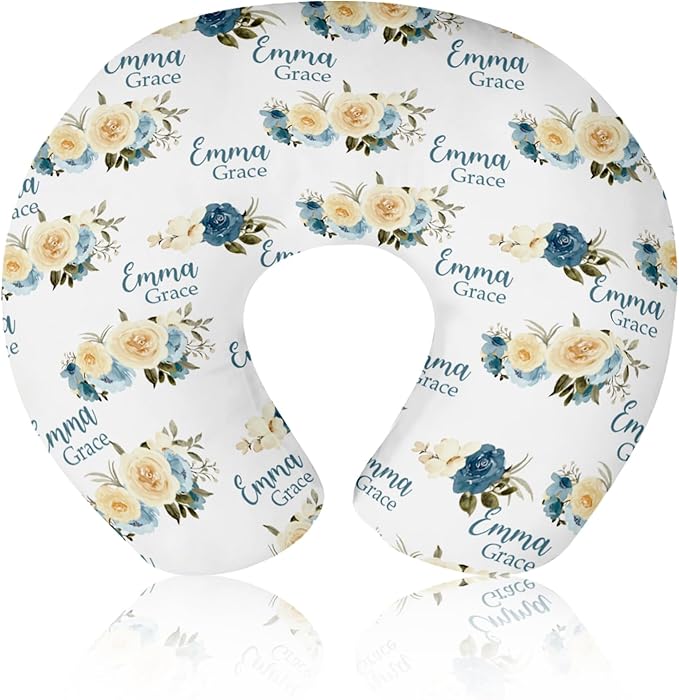 Customizable Flowers Baby Nursing Pillow Cover - Add Your Baby's Name, Ultra-Soft Stretch Fabric, Fits Standard Nursing Pillows, Ideal for Baby Showers Style 15