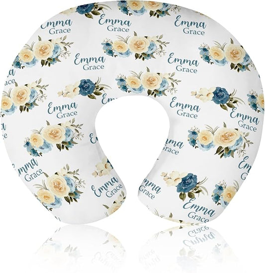Customizable Flowers Baby Nursing Pillow Cover - Add Your Baby's Name, Ultra-Soft Stretch Fabric, Fits Standard Nursing Pillows, Ideal for Baby Showers Style 15