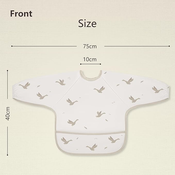 Susurration Long Sleeve Bib for Babies & Toddlers Waterproof Bibs 2 Pack Reusable Feeding Bibs with Sleeves with Food Pocket, 6-36 Months Baby Eating Essentials - Brown Dinosaur