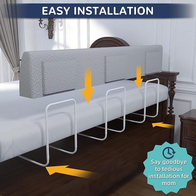FigTime Bed Bumper for Toddlers, Foam Bed Rail for Toddlers, Toddler Bed Rail Bumper, Soft Safety Bed Guard Rail for Kids, Bed Side Rail for Twin, Full, Queen & King Beds (Grey, 51", 3-Bracket)