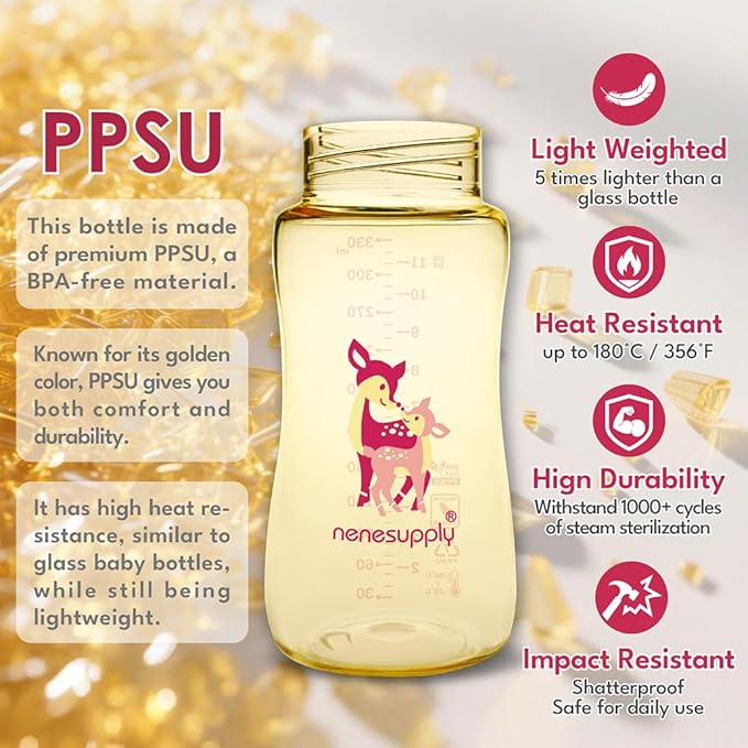 Nenesupply PPSU Baby Bottles Newborn Feeding Bottles Slow Flow Breastfeeding Bottle for Breastfed Babies Wide Mouth 9oz Anti Colic Level 2 Nipple for 1+ Month Infant Replace Spectra Bottle Pumping