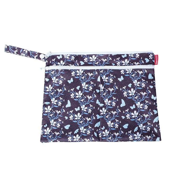 Damero 3Pcs Wet Dry Bag for Cloth Diaper, Swimsuit, Clothes, Ideal for Travel, Exercise, Daycare, Roomy and Water-Resistant(Butterflies and Flowers)