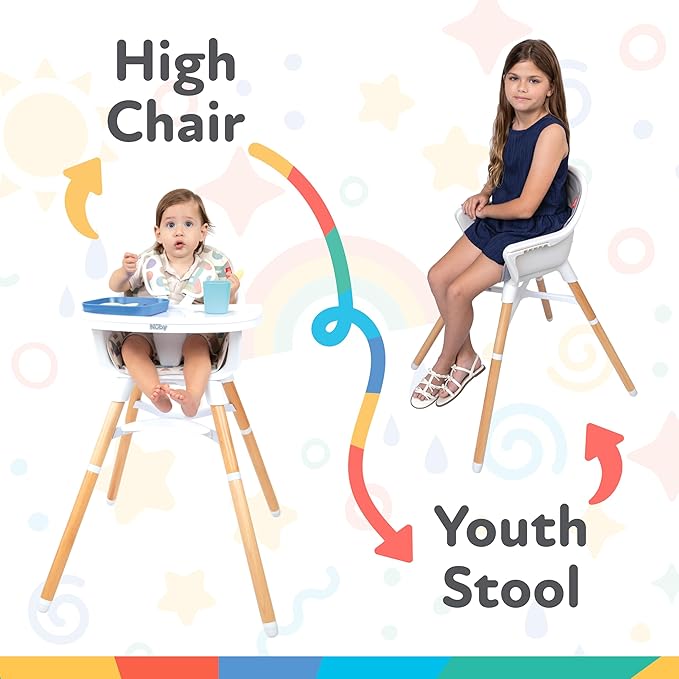 Nuby 4-in-1 Baby High Chair Seat with Removable Tray - 6+ Months to 3 Years - Adjustable Toddler Chair for Eating - Holds Up to 60 lbs - Geometric