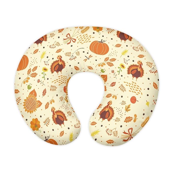 Turkey Pumpkin Baby Nursing Pillow Cover Stretchy Breathable Breastfeeding Pillow Cover Neutral Pillow Cover for Infant Snug Fit Standard Nursing Pillows for Thanksgiving
