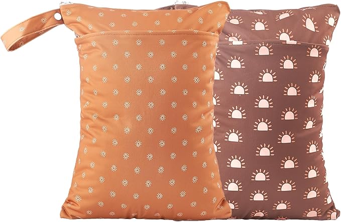 Wet Dry Bags with Two Zippered Pockets and Handle, Reusable Storage Bag for Breast Pump Parts & Baby Items, Waterproof Diaper Bags, Yoga Gym Bag for Swimsuits or Wet Clothes-2pcs, 11.8*15.75"